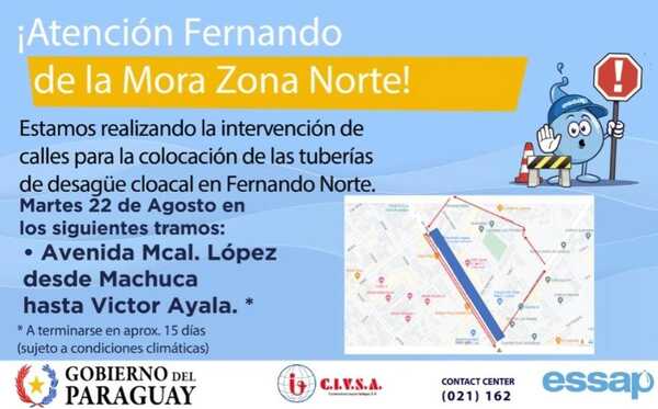 Municipalidad aclara que trabajos de alcantarillado sanitario en Coronel Cazal y Mcal. López "son exclusiva responsabilidad de la Essap" - San Lorenzo Hoy