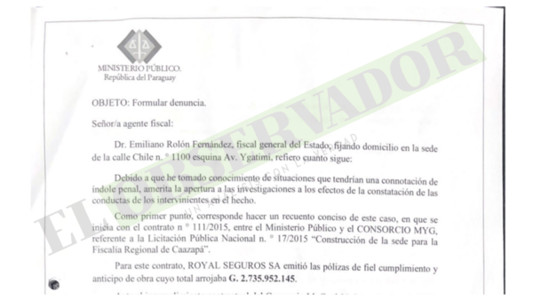 Fiscalía investiga presunta lesión de confianza en construcción de sede fiscal de Caazapá