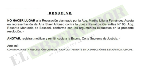 Tribunal declara como improcedente recusación de médica ligada a supuesto narco