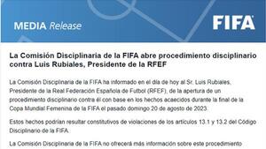 La FIFA abre procedimiento disciplinario contra Luis Rubiales