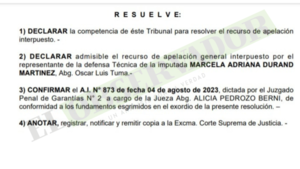 Hija de Dany Durand deberá comparecer de manera presencial para imposición de medidas