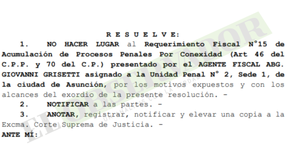 Jueza rechaza solicitud fiscal de acumular procesos del caso Mocipar