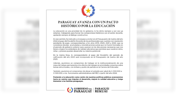 Diario HOY | Peña destaca pacto histórico por la educación y promete honrar compromisos con docentes