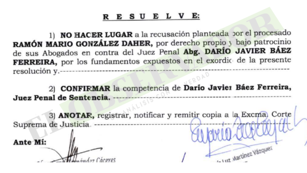 Confirman a miembro de Tribunal de Sentencia en causa por testimonio falso a RGD