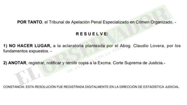 Cámara no hace lugar a aclaratoria sobre admisión de imputación a Boidanich