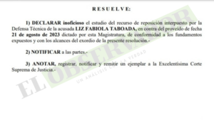 Reposición de acusada en causa A Ultanza Py es declarada inoficiosa