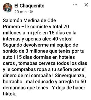 Chaqueñito amenaza con querella, en medio de acusaciones por gastos de campaña - ABC en el Este - ABC Color