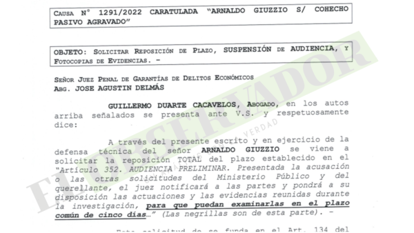 Defensa de Arnaldo Giuzzio solicita suspensión de la audiencia preliminar