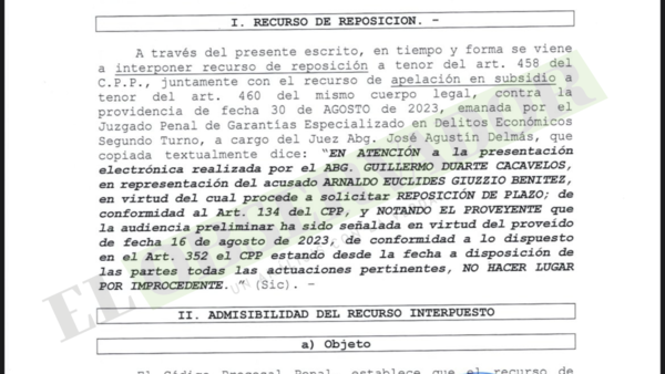 Defensa de Giuzzio repone resolución de juez que rechaza posposición de audiencia preliminar