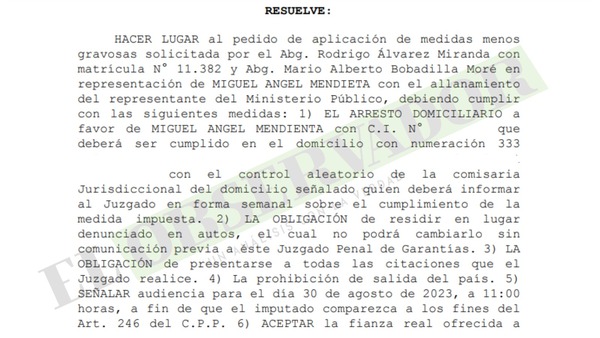 Se desvirtúa peligro de fuga y obstrucción para Miguel Mendieta y obtiene arresto domiciliario