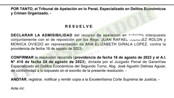 Cámara confirma audiencia preliminar para Ana Girala