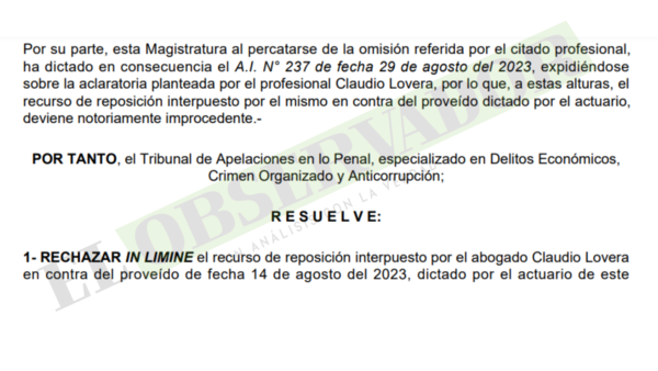 Cámara rechaza reposición planteada por defensa de Oscar Boidanich
