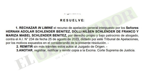 Cámara ratifica rechazo a recusación de exintendente contra Tribunal de Sentencia
