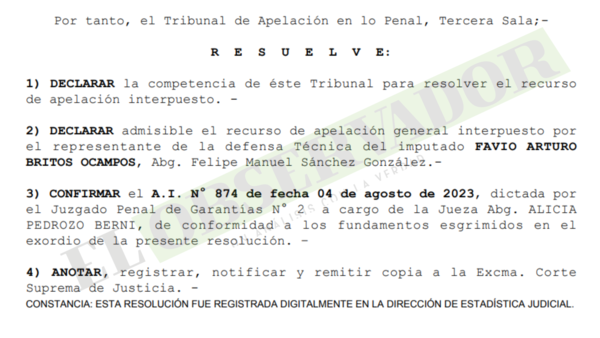 Cámara confirma admisión de imputación en una de las causa de Mocipar