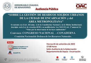 MAÑANA REALIZARÁN AUDIENCIA PÚBLICA PARA ABORDAR LA GESTIÓN DE RESIDUOS SÓLIDOS EN ENCARNACIÓN