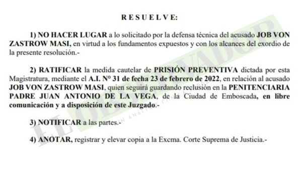 Acusado en causa A Ultranza Py seguirá en prisión al no variar su situación procesal