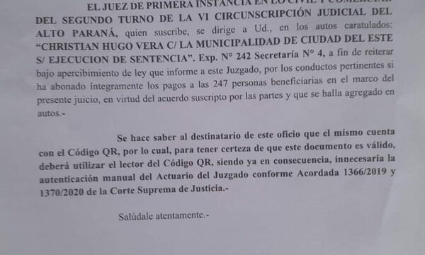 Intiman a Prieto a informar sobre pago de indemnización de ex funcionarios