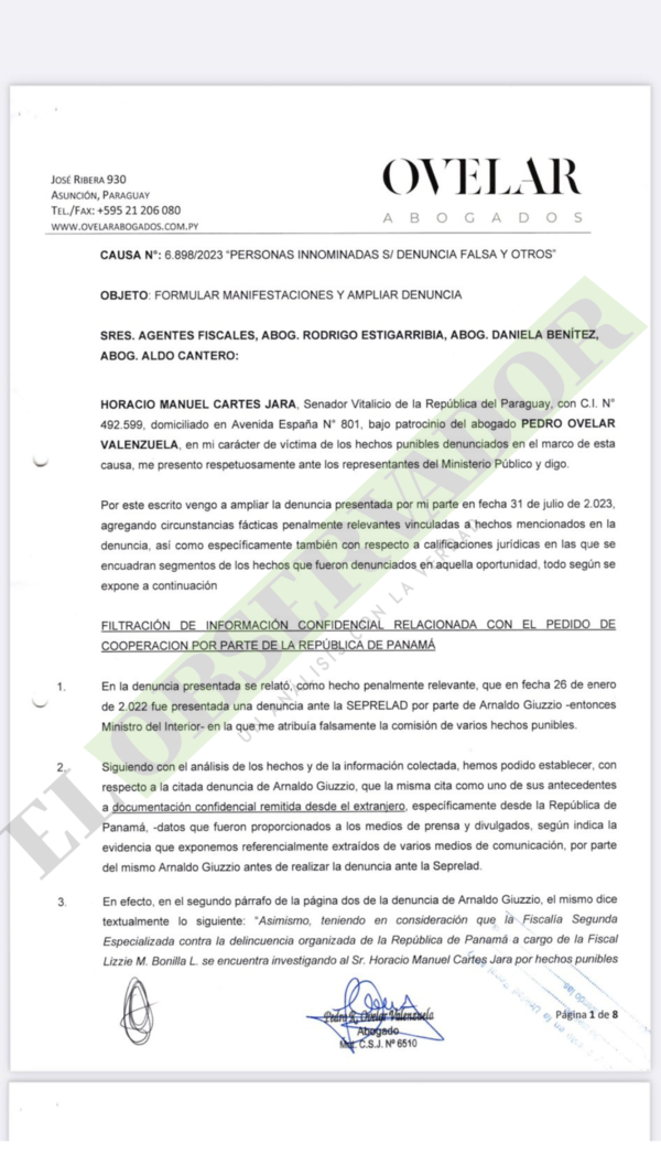 Cartes denuncia presunta filtración de información confidencial por parte de Arnaldo Giuzzio