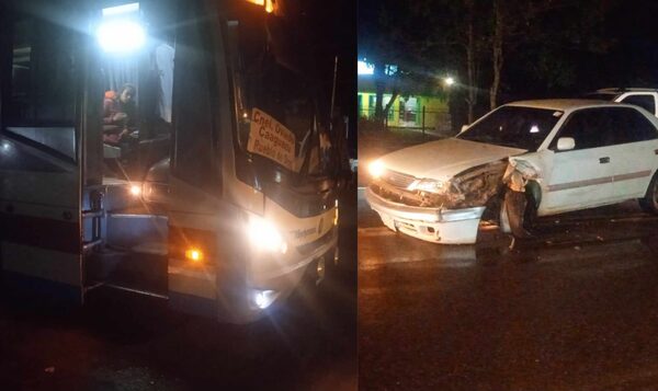 Automóvil y colectivo de pasajeros con daños materiales en percance rutero - Noticiero Paraguay