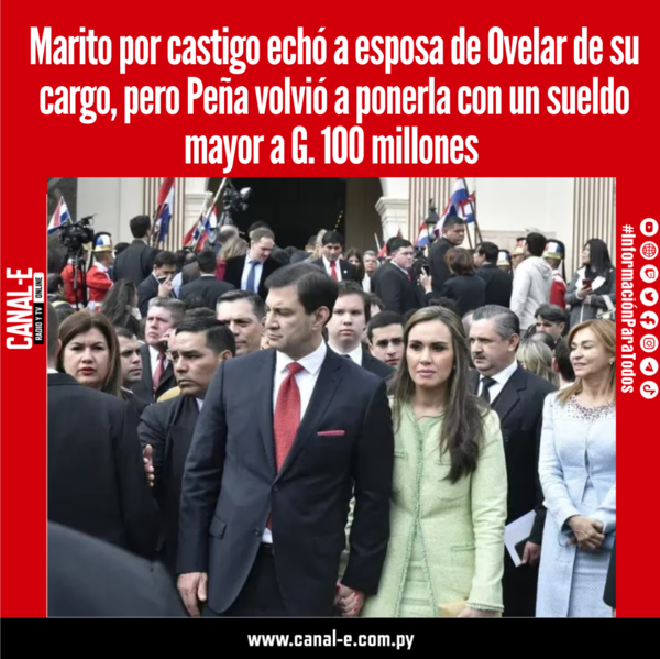 Marito por castigo echó a esposa de Ovelar de su cargo, pero Peña volvió a ponerla con un sueldo mayor a G. 100 millones