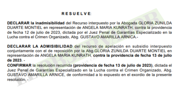 Pavo Real: Cámara confirma admisión de imputación y citación a audiencia de medidas para procesada
