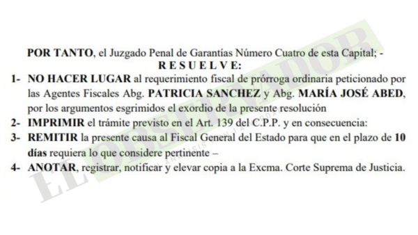 Juez no hace lugar a prórroga en causa de hurto por “desidia” de fiscalas