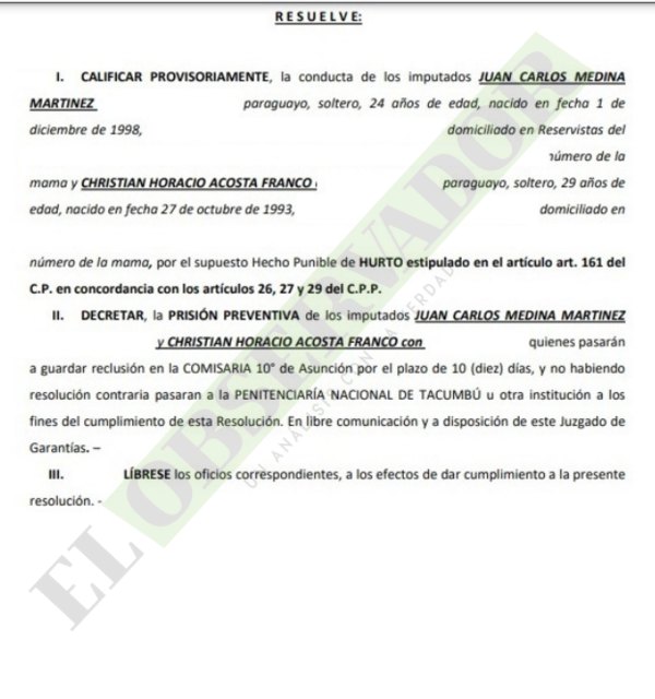 Ordenan prisión preventiva para imputados por hurto de cables que causaron cortes de energía