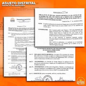Asueto distrital este jueve por el partido Paraguay-Perú - La Clave