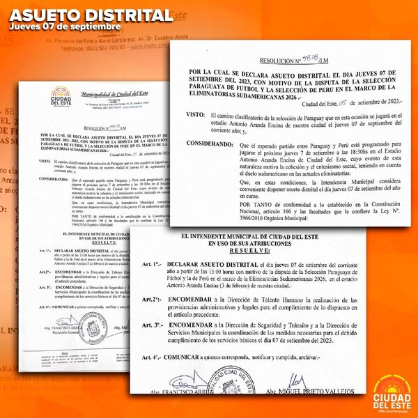 Asueto distrital este jueve por el partido Paraguay-Perú - La Clave