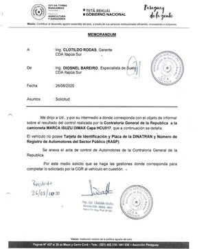 Técnico deslinda responsabilidades en uso indebido de vehículo del DEAg - Economía - ABC Color