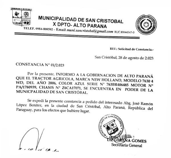 Inminente archivamiento de causa por desaparición de tractor de la Gobernación - La Clave
