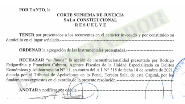 Sala Constitucional rechaza acción y fiscales se quedan sin pruebas clave en caso Financiera Ara