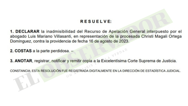Acusada incurre en vía equivocada en apelación general y se declara inadmisible