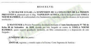 Caso Berilo: Imputada seguirá en prisión preventiva al no cumplir requerimientos para revocatoria