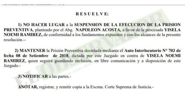 Caso Berilo: Imputada seguirá en prisión preventiva al no cumplir requerimientos para revocatoria