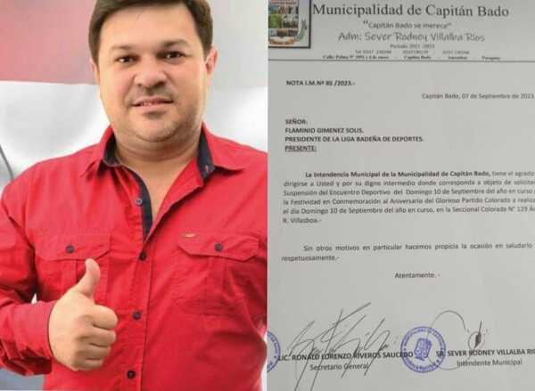 Insólito: Intendente pide suspender encuentros deportivos para festejar aniversario del Partido Colorado