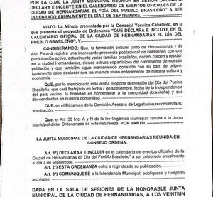 Incluyen Día del Pueblo Brasileño en calendario oficial en Hernandarias