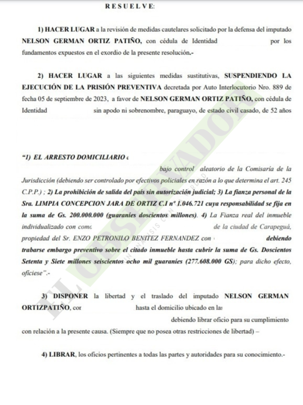 Imputado por tráfico de influencias obtiene arresto domiciliario luego de 3 días en prisión