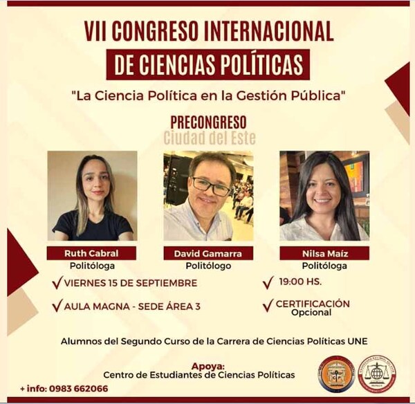 Realizarán Congreso Internacional “La Ciencia Política en la Gestión Pública” en Ciudad del Este | DIARIO PRIMERA PLANA