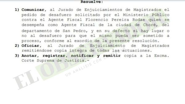 Emiten al JEM pedido de desafuero para fiscal imputado por lesión de confianza