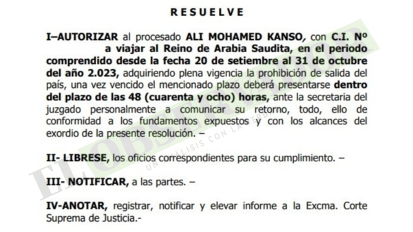 Imputado obtiene autorización para ausentarse del país por 11 días