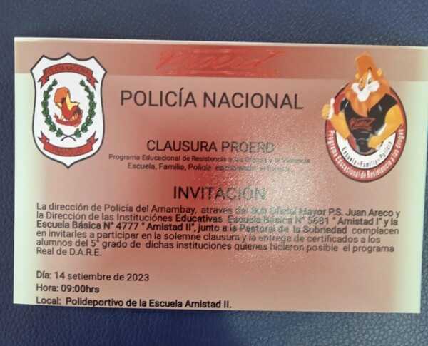Invitan a la clausura del Programa Educacional de Resistencia a las Drogas y a la Violencia (PROERD) - Radio Imperio 106.7 FM