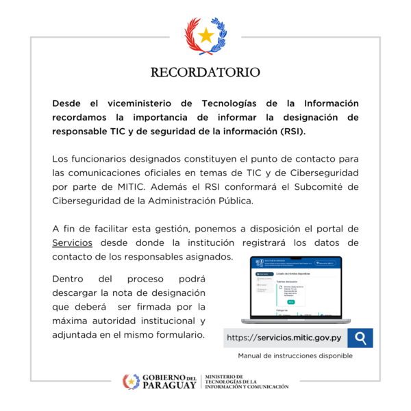 MITIC solicita a instituciones públicas la designación de enlaces institucionales