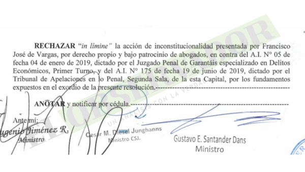 Sala Constitucional rechazó acción contra reapertura de causa por contrabando, promovida por De Vargas