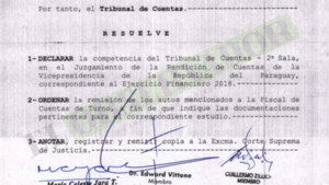 Tribunal de Cuentas auditará rendición de cuentas de exvicepresidente Hugo Velázquez