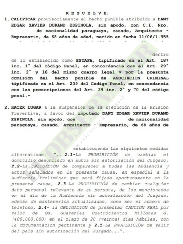Caso Mocipar. Dany Durand y otros imputados acceden a la libertad ambulatoria