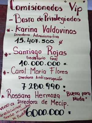 Los carteles que resumen la indignación de los funcionarios municipales: «Las Mimadas de la Casa de Cristal», «Funcionarios Estrellas», «Funcionarias Nasa» y «Comisionados Vip» - San Lorenzo Hoy