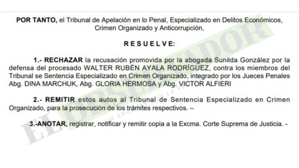 Rechazo a recusación otorga vía libre para fijar nueva fecha de juicio a Walter Ayala