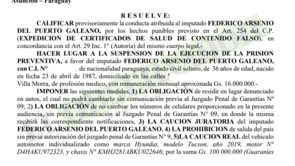 Médico imputado por presuntamente expedir reposo falso para RGD obtiene libertad ambulatoria