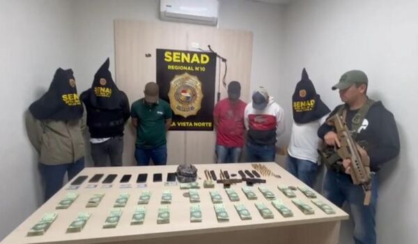 Senad detiene a seis hombres con armas de fuego y G. 257 millones en Bella Vista